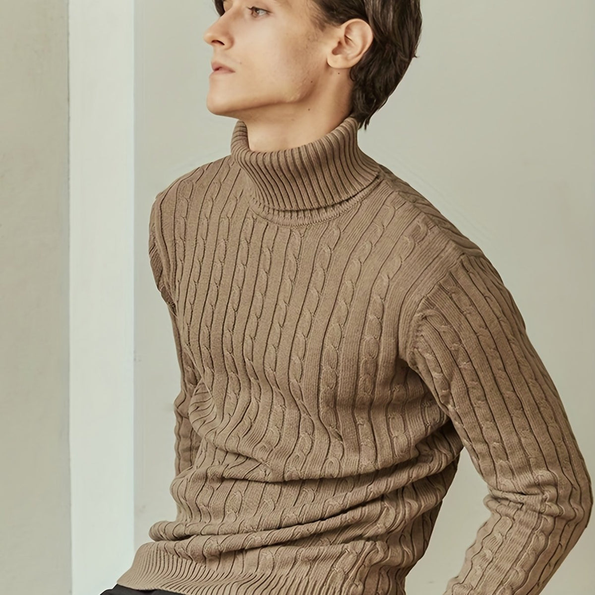 Men's Turtle Neck Knit Sweater Casual Mid Stretch Pullover