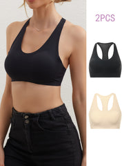 2 Seamless Solid Sports Bras Comfy & Breathable Running Workout Bra