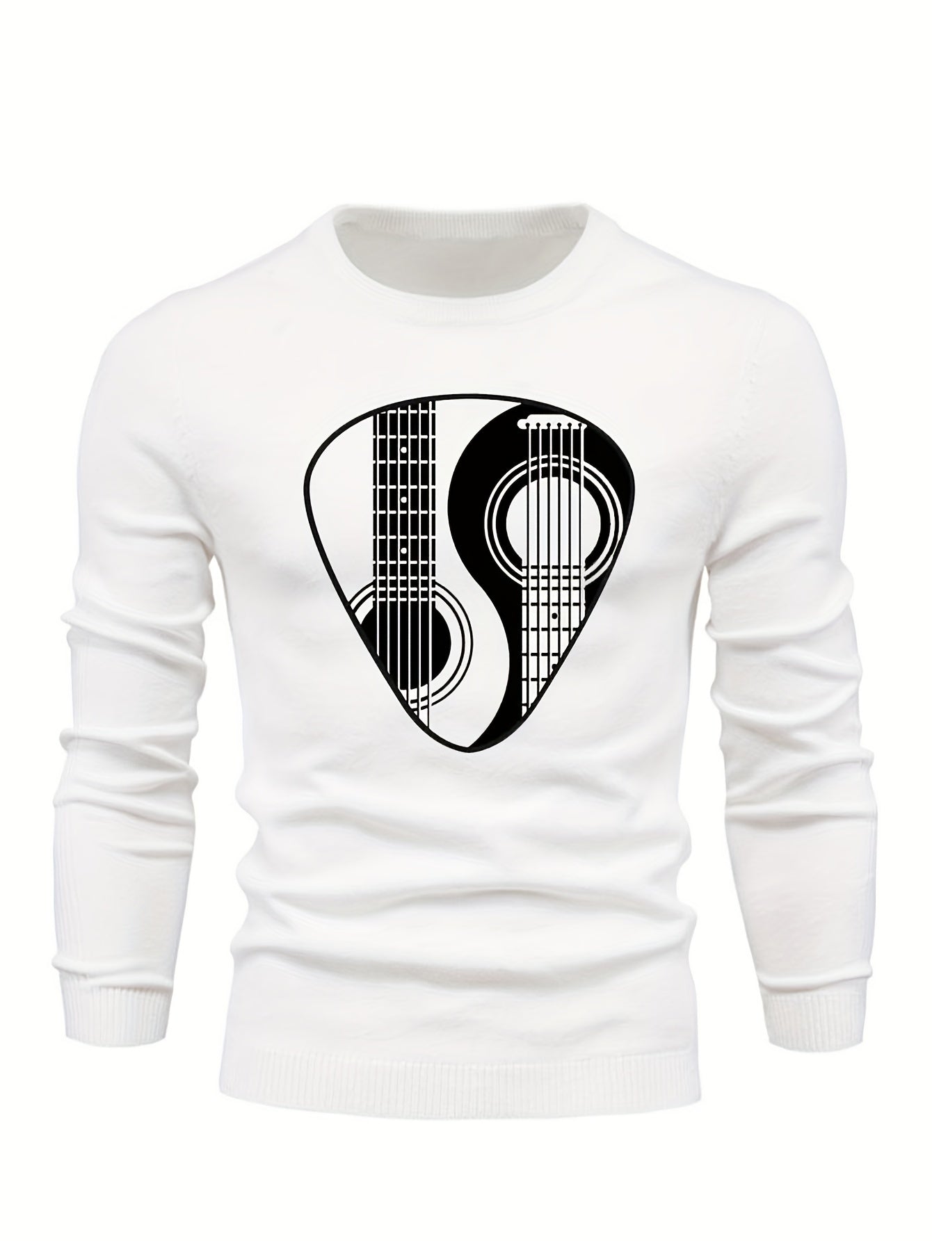 Men's Guitar Pattern Novel Sweater Warm Crew Neck Pullover