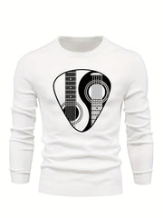 Men's Guitar Pattern Novel Sweater Warm Crew Neck Pullover
