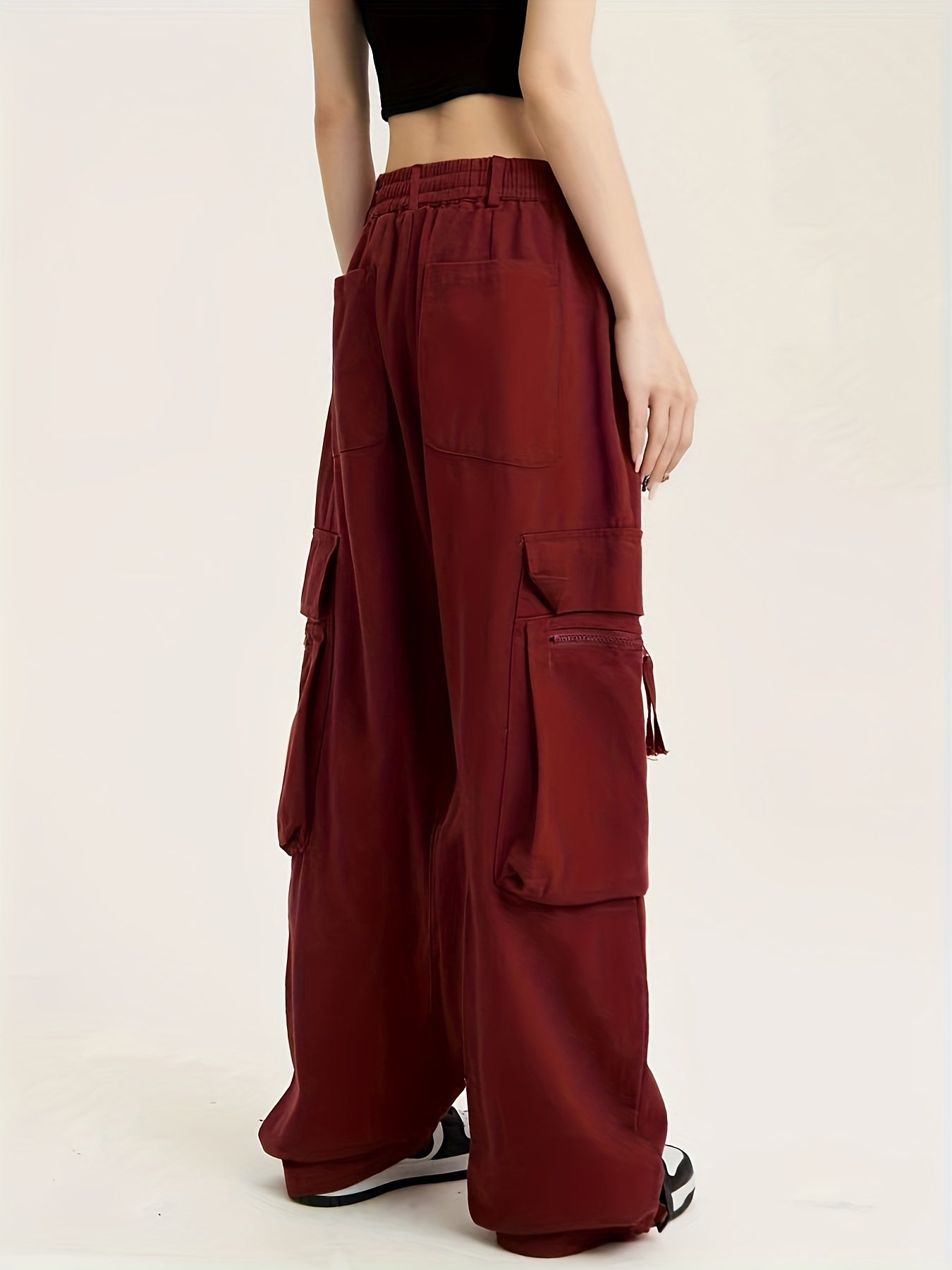  Solid Buckle Detail Wide Leg Trousers