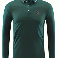 Men's Vintage Wolf Graphic Polo Shirt Casual Lapel Button Up Polo Shirt