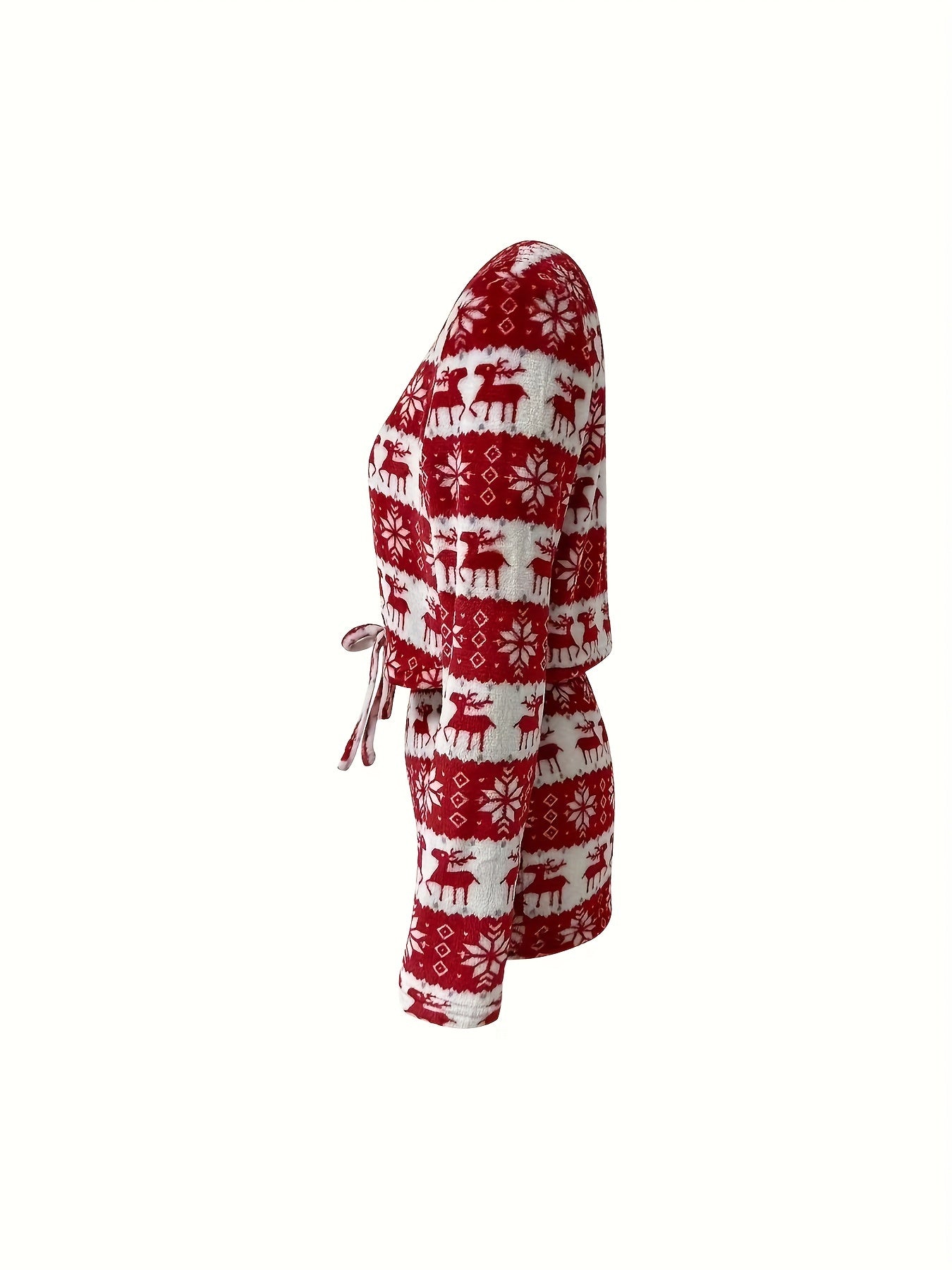 Christmas Elk Print Plush Lounge Set Tie Front Top & Shorts
