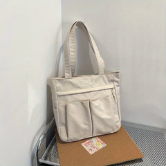 Casual Canvas Shoulder Bag Solid Handbag All Match Storage Bag