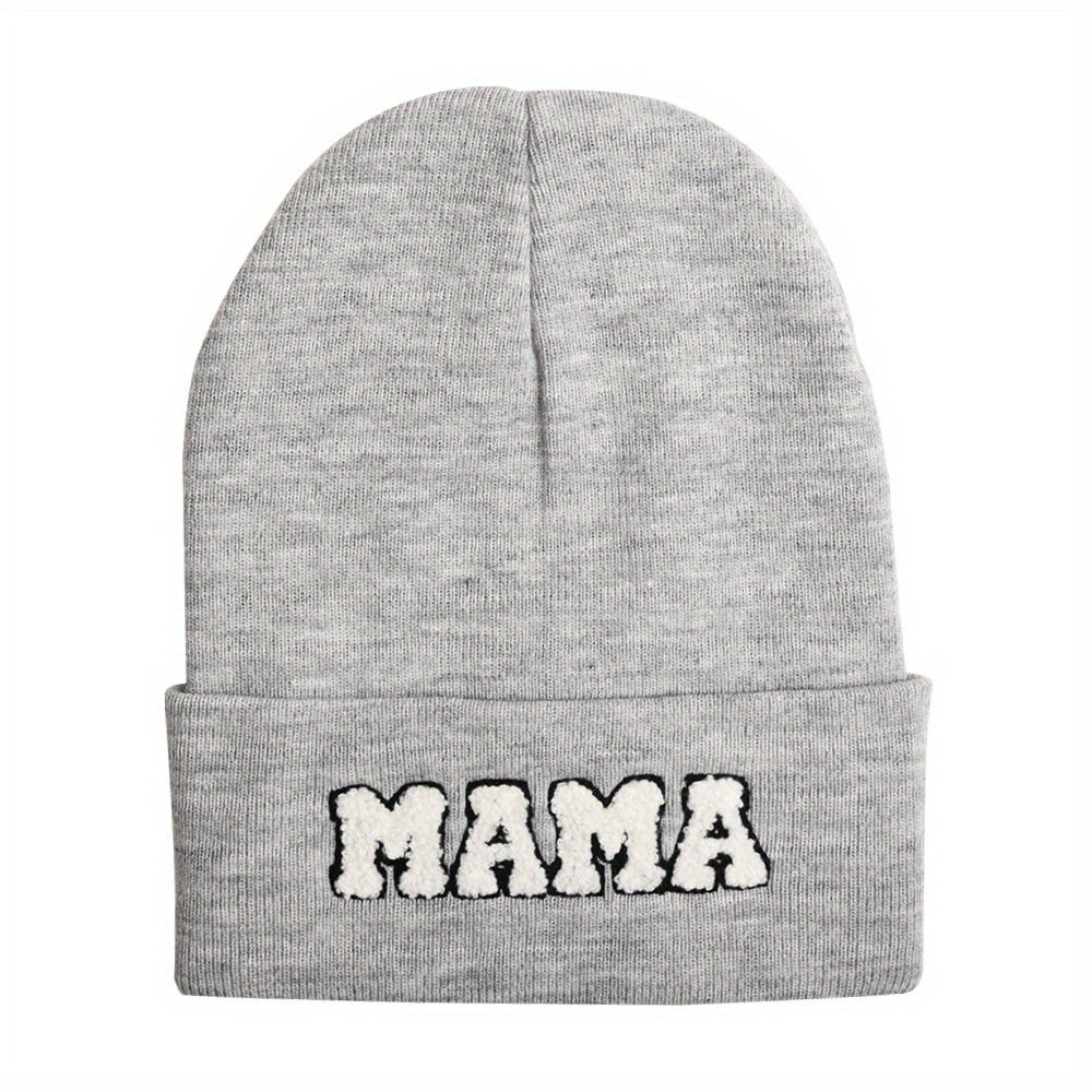MAMA Patch Beanie Solid Knit Hat Skull Cap Coldproof Beanies Ski Hats For Women