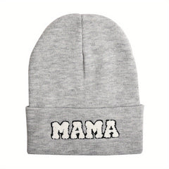 MAMA Patch Beanie Solid Knit Hat Skull Cap Coldproof Beanies Ski Hats For Women