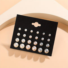24 Pairs Zircon Pearl Stud Earrings Minimalist Style Jewelry