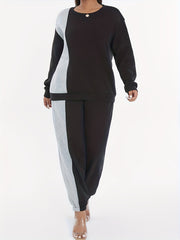  Colorblock Round Neck Top & Jogger Pants Set