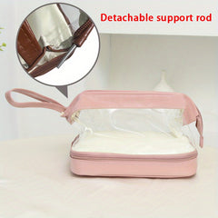 Clear Faux Leather Makeup Bag Waterproof Double Compartment Cosmetic Bag