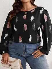  Feather Print Long Sleeve Top