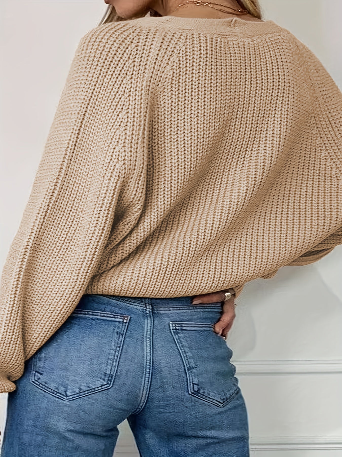  Solid V Neck Button Cardigan