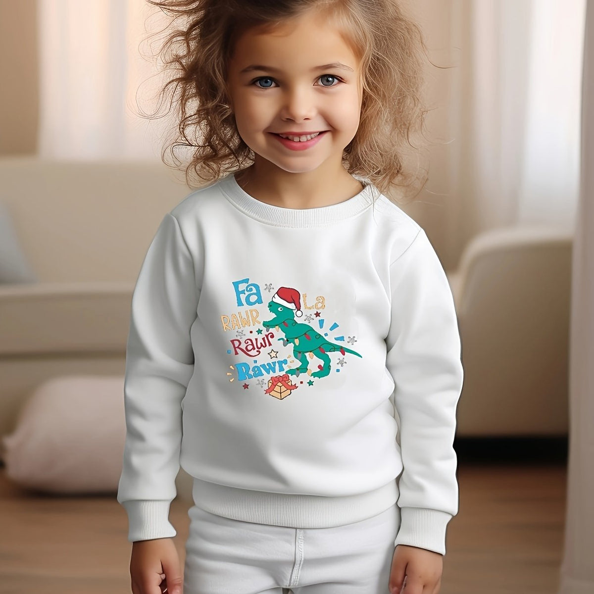 Christmas Dinosaur Pattern Sweatshirt for Toddlers