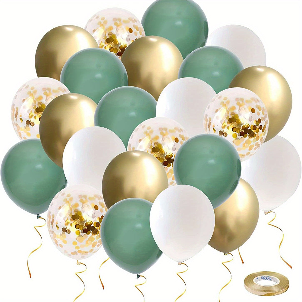 Green Golden Party Balloons 20pcs Bridal Baby Shower Decor Ribbon
