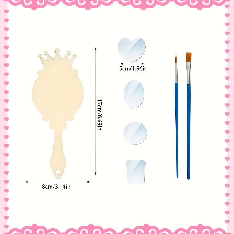 12pcs Wooden Mirrors Craft Set - Paintable Handheld Art Mirror