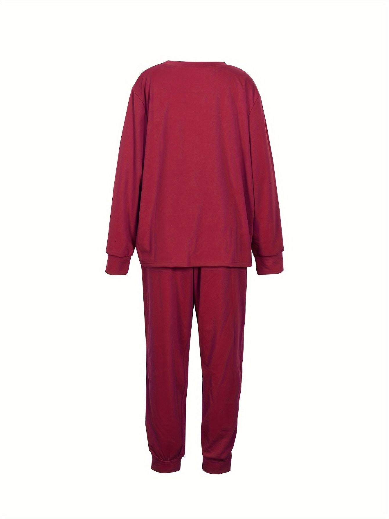 Women's Plus Heart Print Long Sleeve Top & Joggers Outfit Set