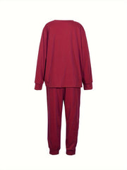 Women's Plus Heart Print Long Sleeve Top & Joggers Outfit Set