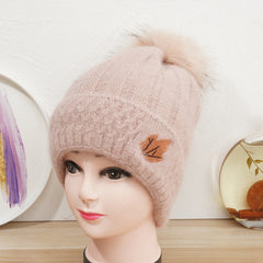 Women's Winter Beanie Hat With Pom Pom Velvet Knitted Hat