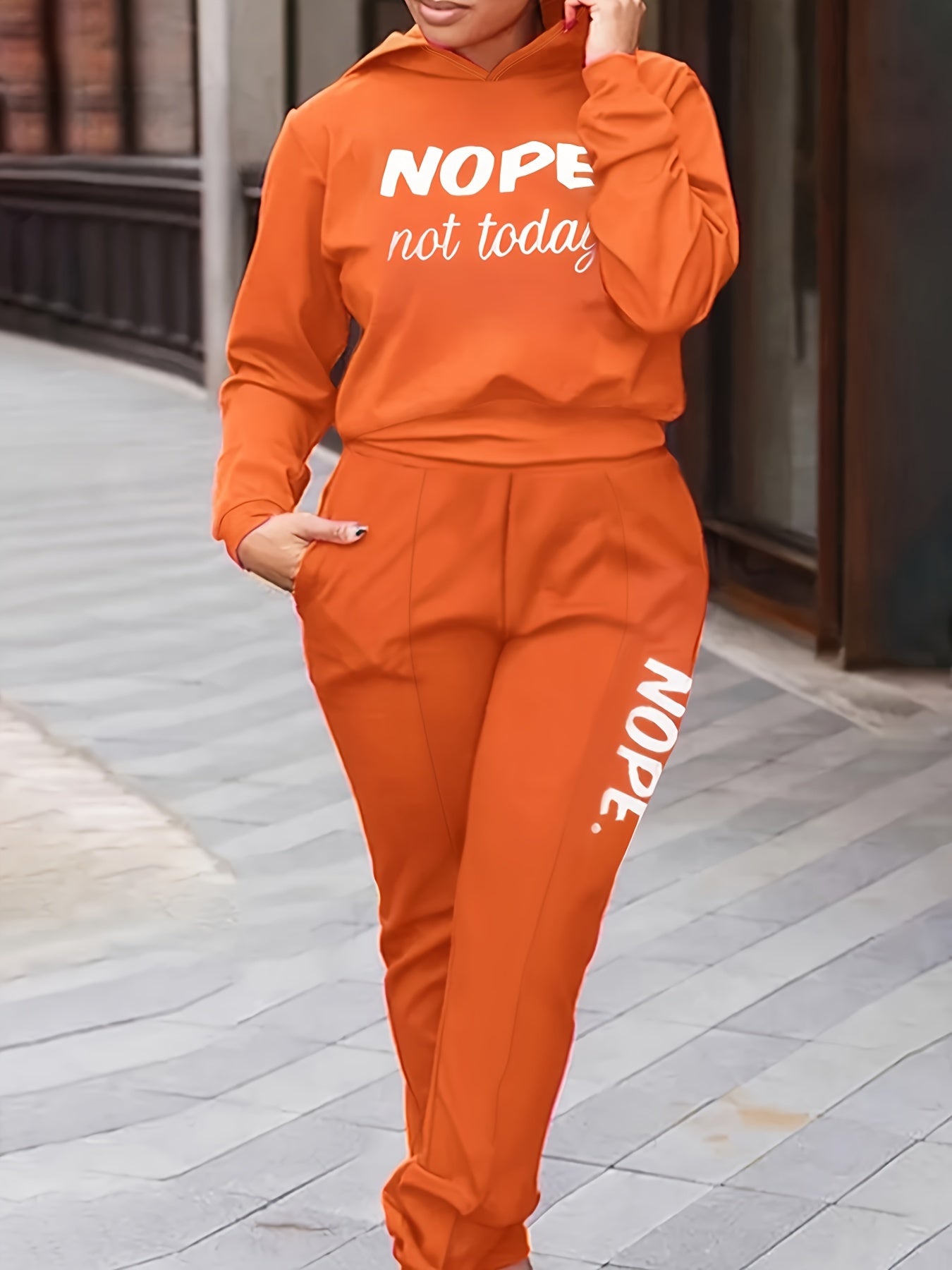  Slogan Print Hoodie & Pants 2 Piece Set