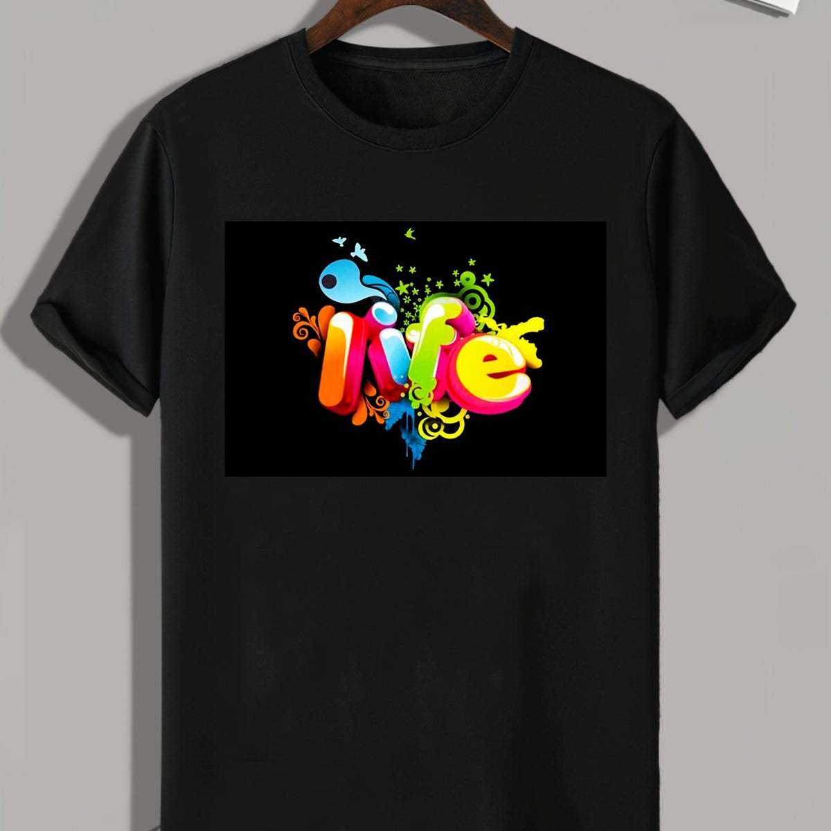 Colorful Letters Print Mens Graphic Tee Shirt for Summer
