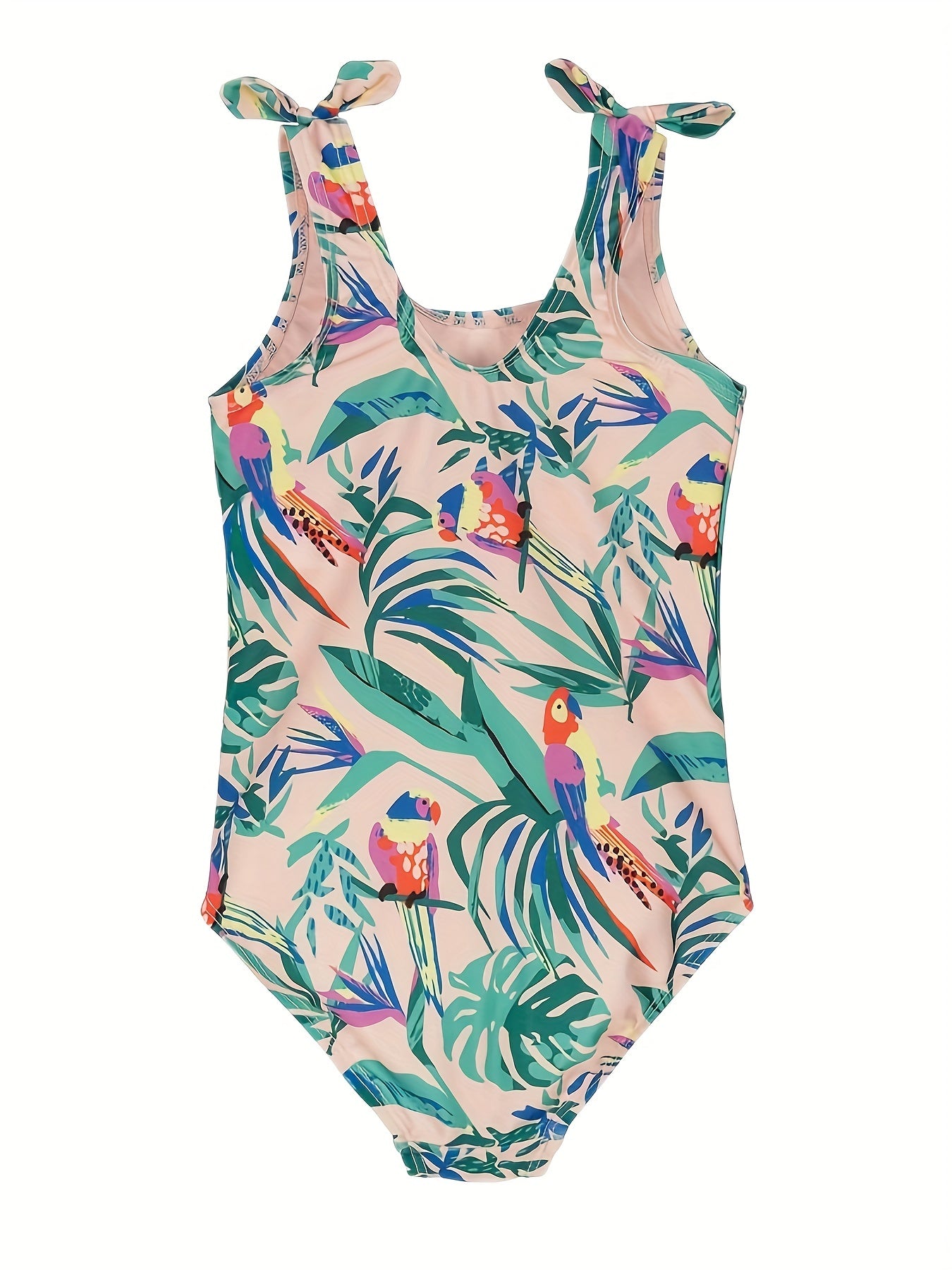 Girl's Parrot Pattern Onesie Swimsuit Bowknot Tankini