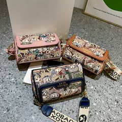 Small Bear Jacquard Shoulder Bag Cartoon Flap Cylinder Purse