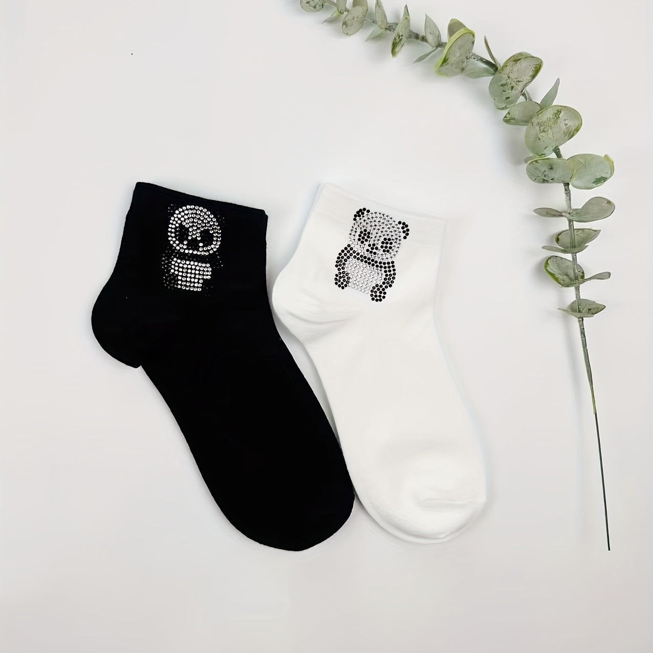 Panda Rhinestone Socks Comfy Crew Short Socks Women's Stockings