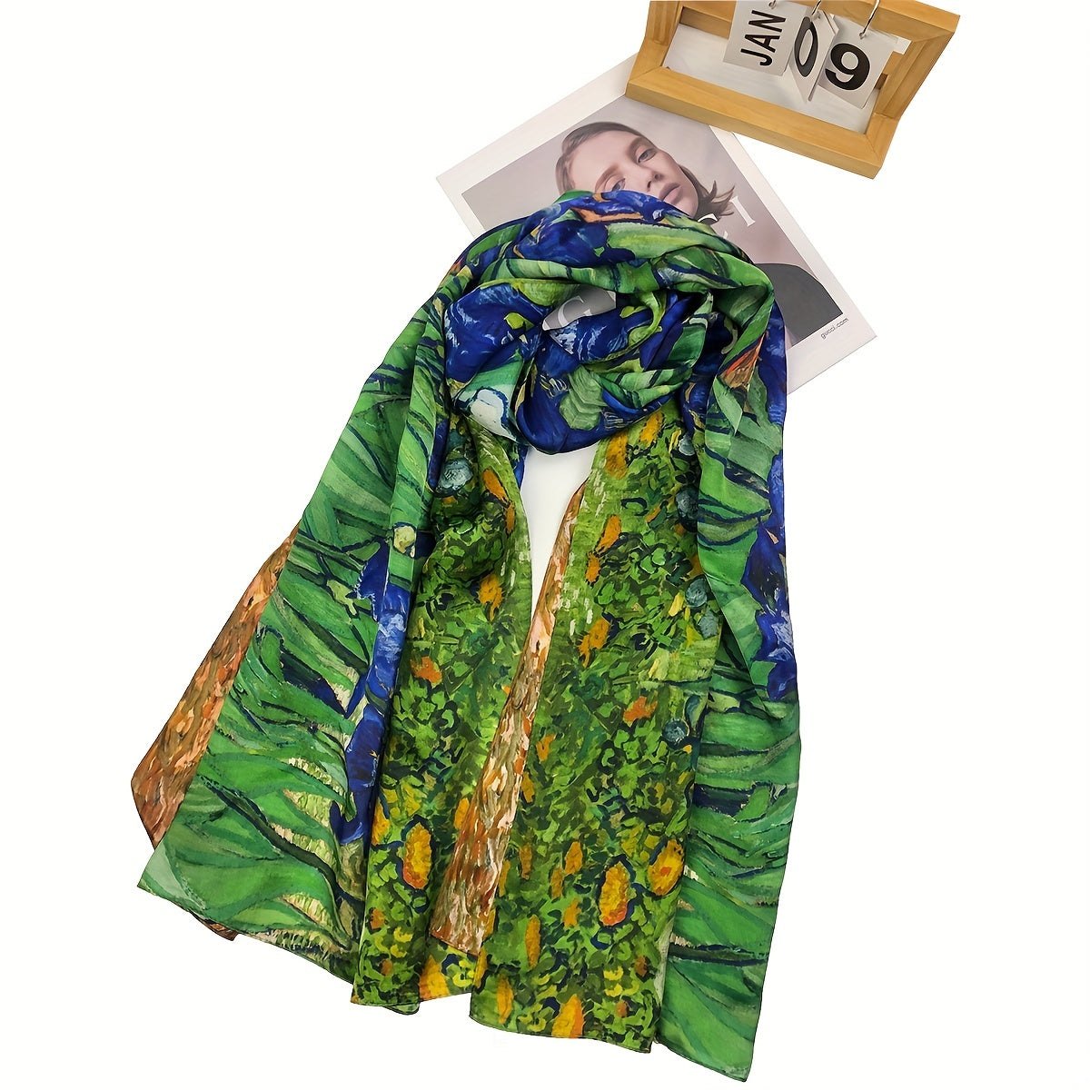 Vintage Green Flower Plant Silk Scarf Print