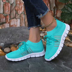 Women's Lace Up Knit Weaving Sneakers Breathable Mesh Running Shoes
