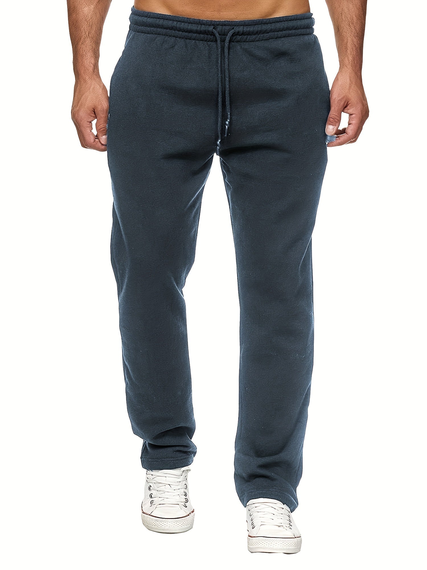 Men's Solid Fleece Loose Sports Pants - Small & Order Size Up