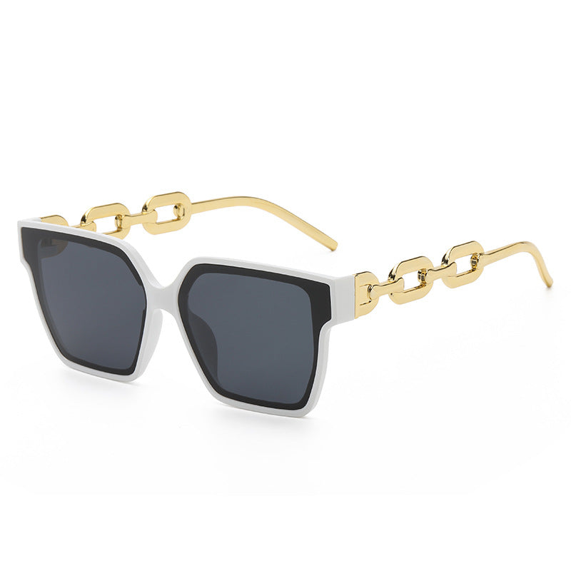 Vintage Oversize Square Frame Sunglasses Metal Chain Temple