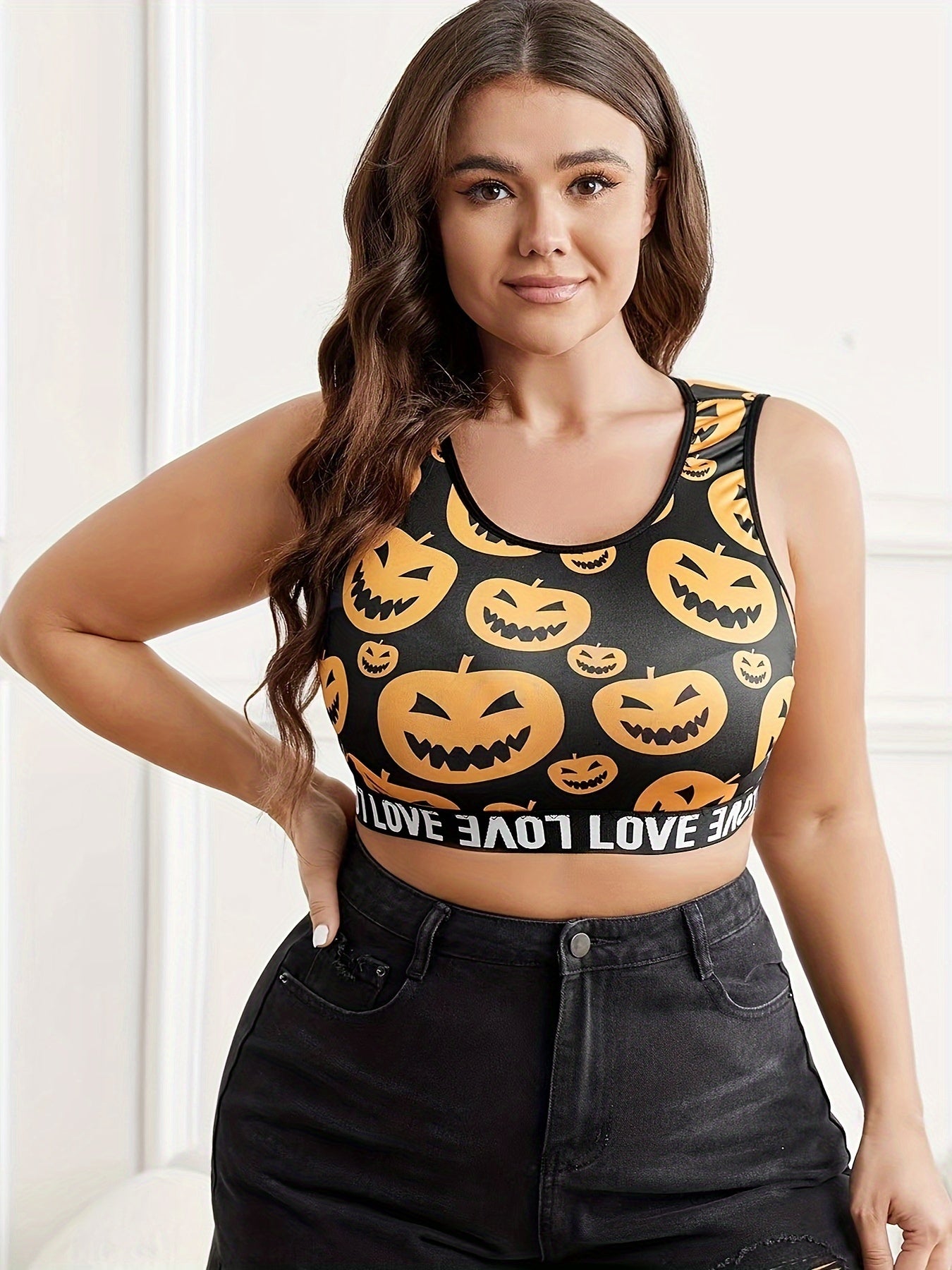  Pumpkin Print Seamless Bralette