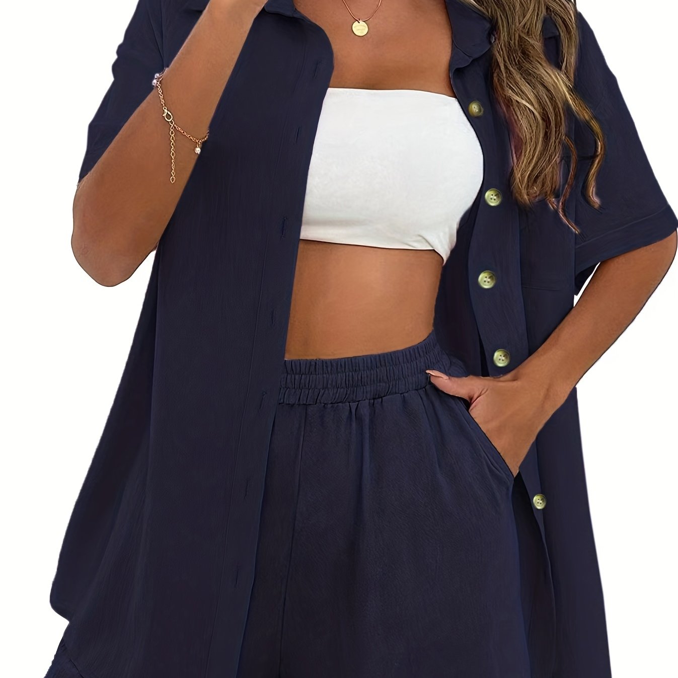  Women 2 Piece Casual Set Blouse & Shorts