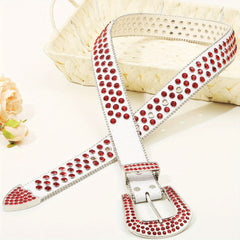 Hip Hop Rivet Rhinestone Belts Rapper Block PU Belt Punk Red