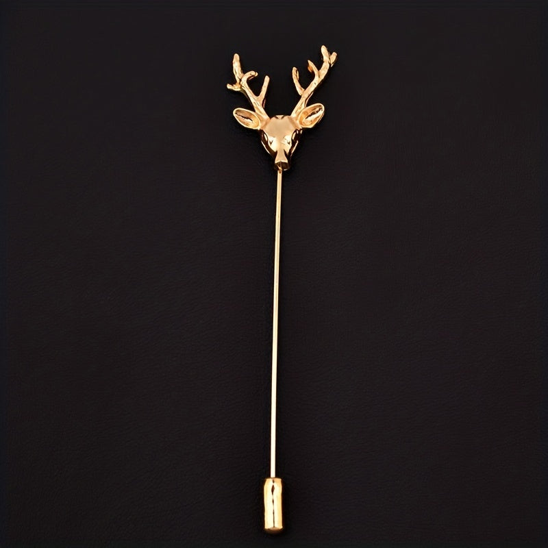 Retro Deer Head Brooch Men's Small Suit Inserted Long Needle Style