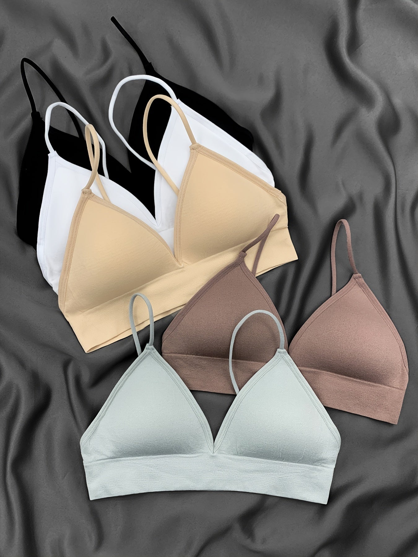 5 Pack Women's Deep V Sport Bras Double Strap Medium Stretch Lingerie