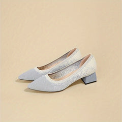 Women's Knitted Mid Heels Pointed Toe Slip On Chunky Heels Casual Shoes