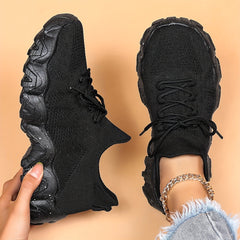 Women's Breathable Knit Sneakers Low Top Lace Up Running Shoes