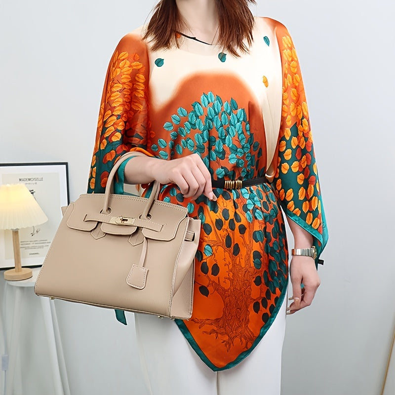 Square Large Shawl Satin Orange & Sun Protection Shawl