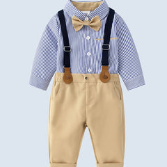 Baby Boys Gentleman Outfit Long Sleeve Shirt With Bowtie & Suspender
