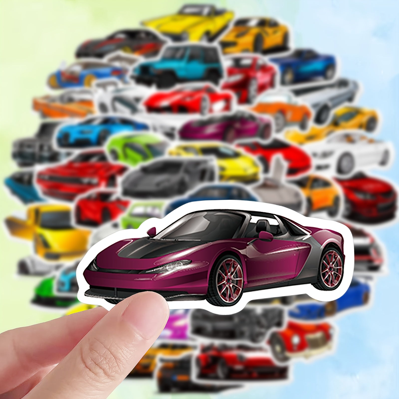 50 Reusable Racing Car Doodle Stickers Vibrant Designs Self Adhesive