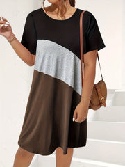  Colorblock Round Neck Tee Dress