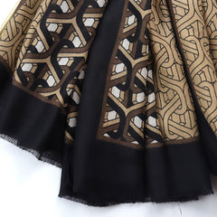 Geometric Ring Print Scarf Block Shawl Frayed Edge Windproof Head Wrap