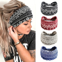 Boho Vintage Headband Paisley Pattern Stretchy Turban for Women