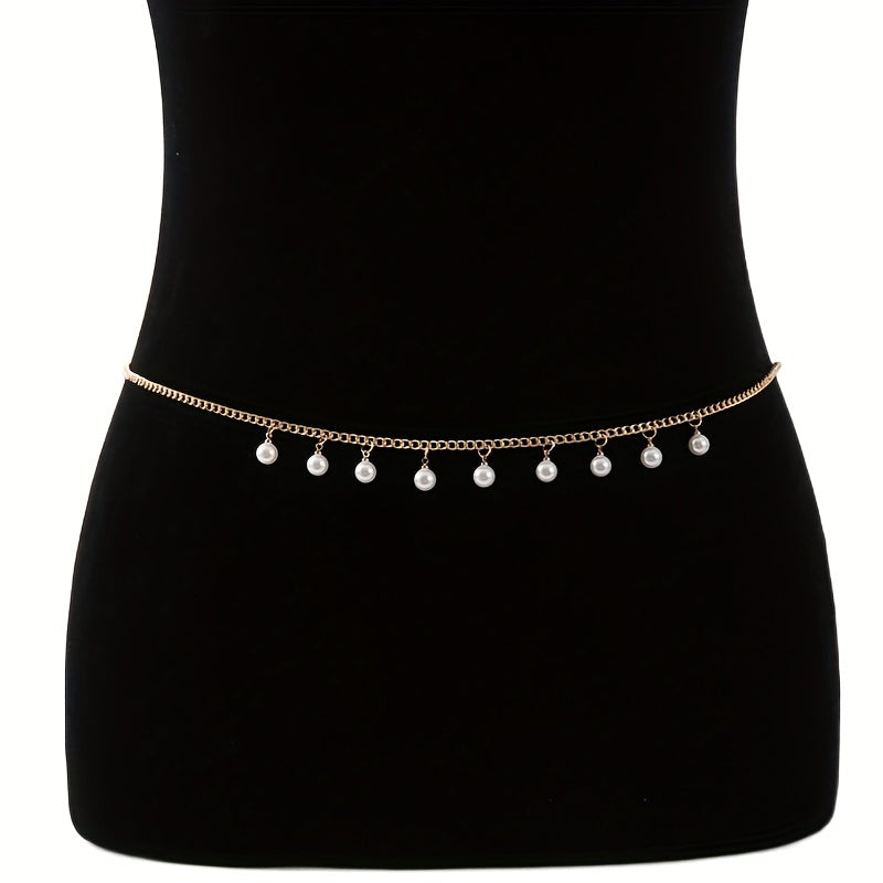 Faux Pearl Pendant Waist Chain Golden Silver Metal Belly Chain