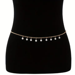 Faux Pearl Pendant Waist Chain Golden Silver Metal Belly Chain
