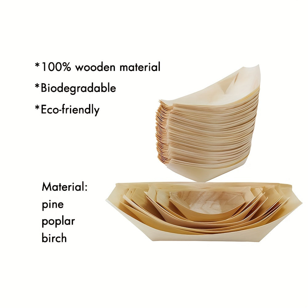 50pcs Wooden Sushi Serving Tray Boat Disposable Japanese Sashimi Plate
