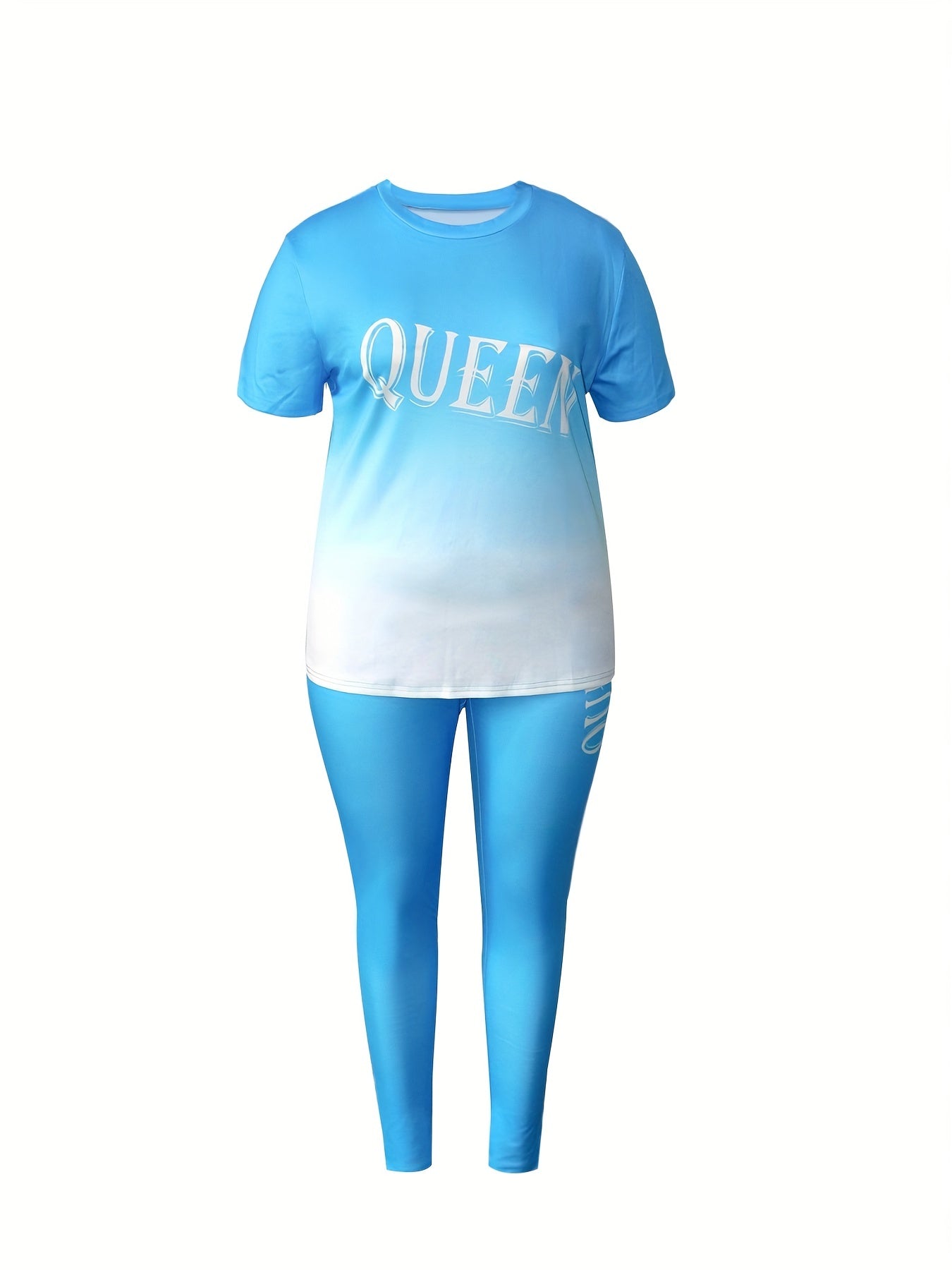 Plus Size Ombre Letter Print Crew Neck Top & Leggings Set