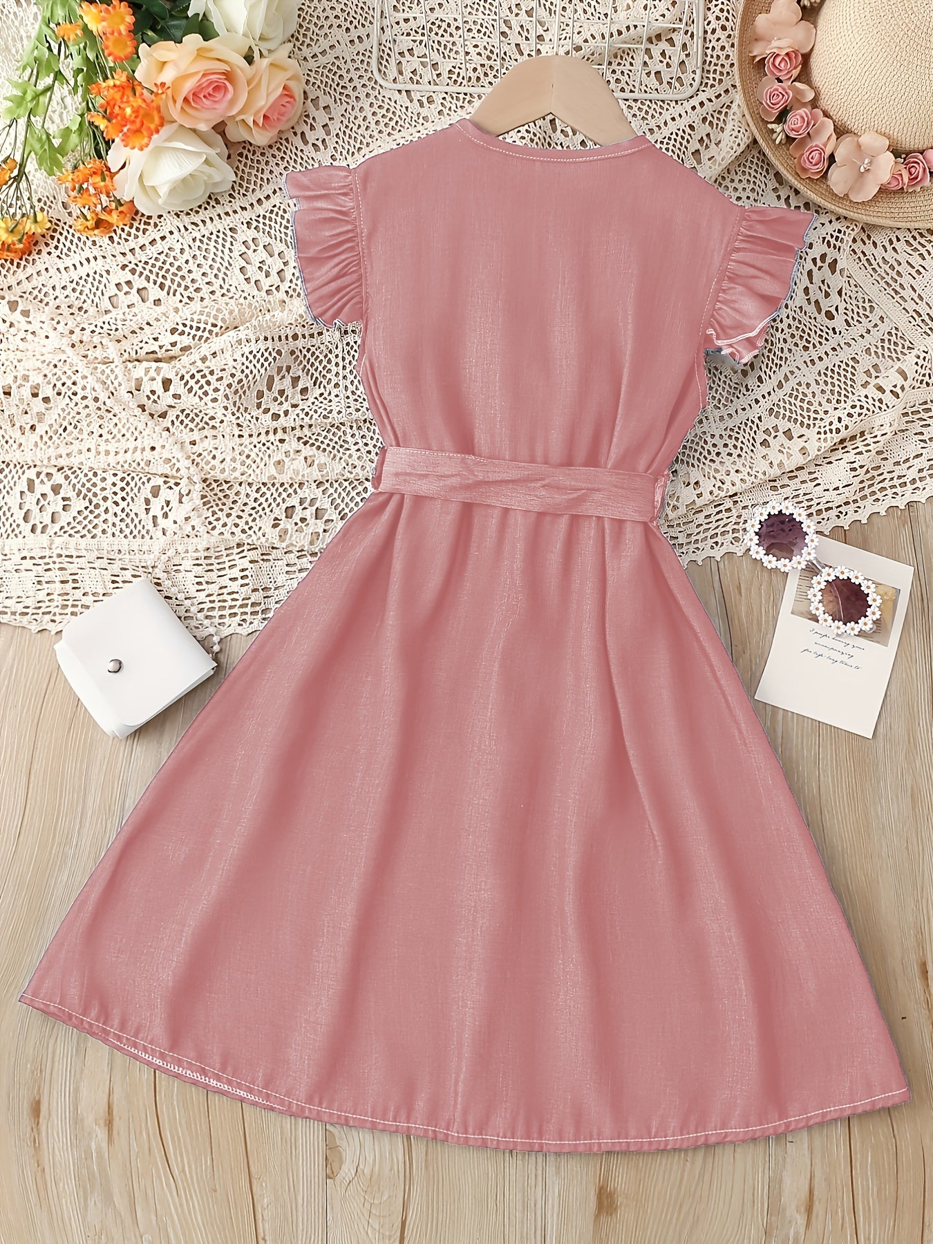 Toddler Girls Butterfly Sleeves Belted Dress
