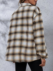  Plaid Print Long Sleeve Button Up Collar Shirt