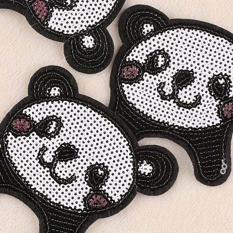 3pcs Sequined Panda Head Embroidery Patches Ironing Cloth Stickers